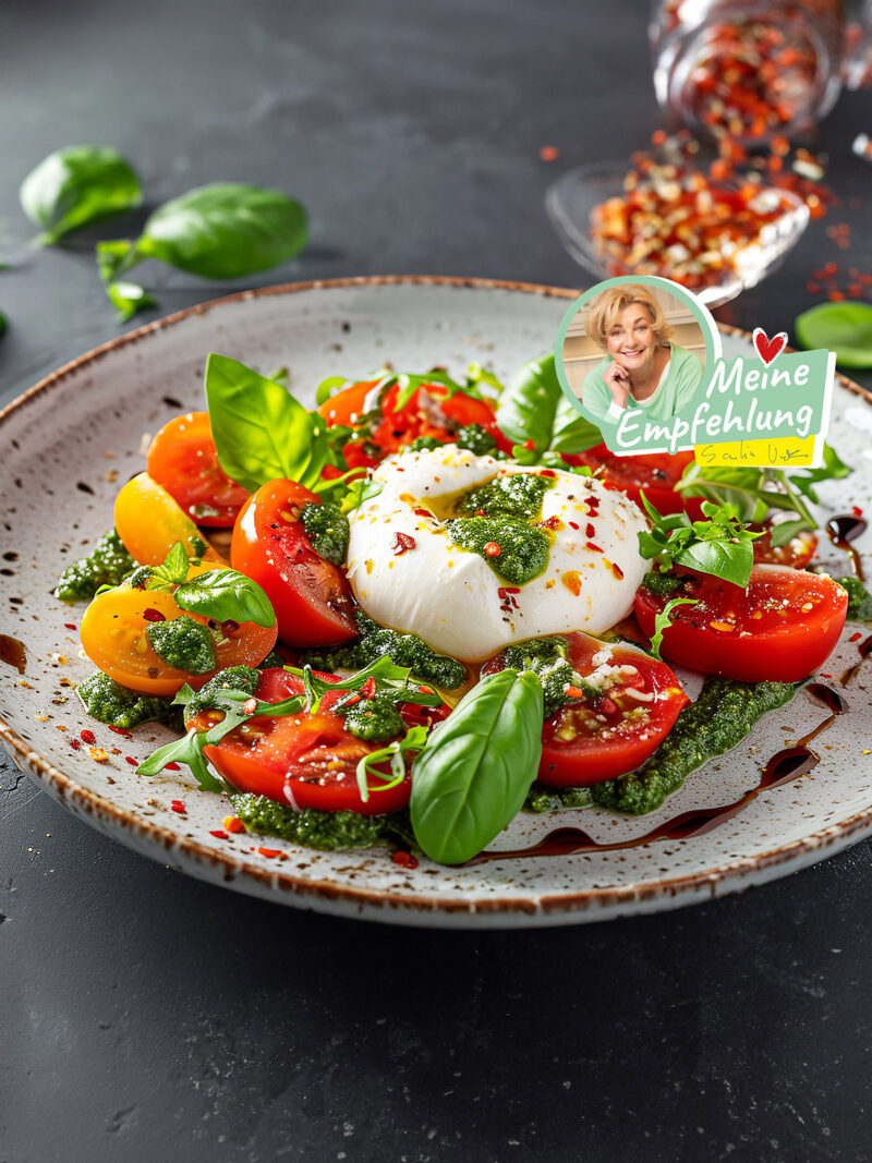 Leckerer Salat mit Burrata und Tomate