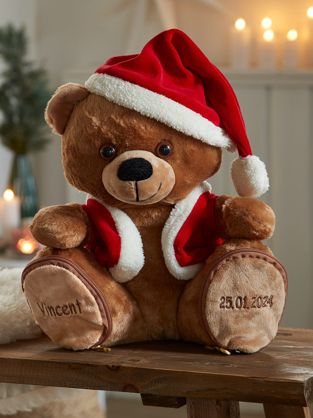 Teddy mit Weihnachtsoutfit, personalisierbar