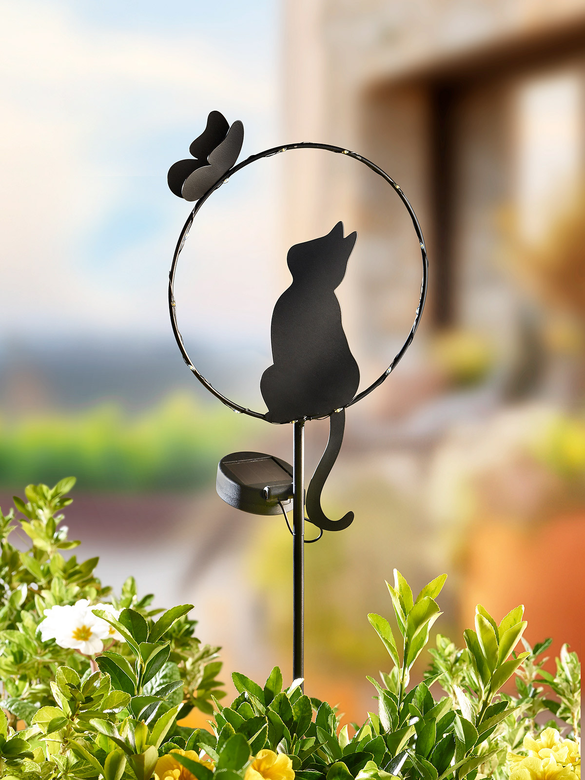 Solar-Stecker „Katze mit Schmetterling“